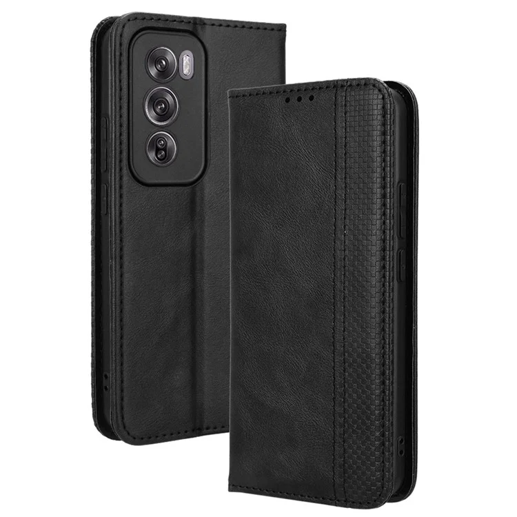 For Oppo Reno12 Pro 5G (Global) Case Retro Leather Phone Cover Hidden Magnetic Adsorption - Black-Cellmalls