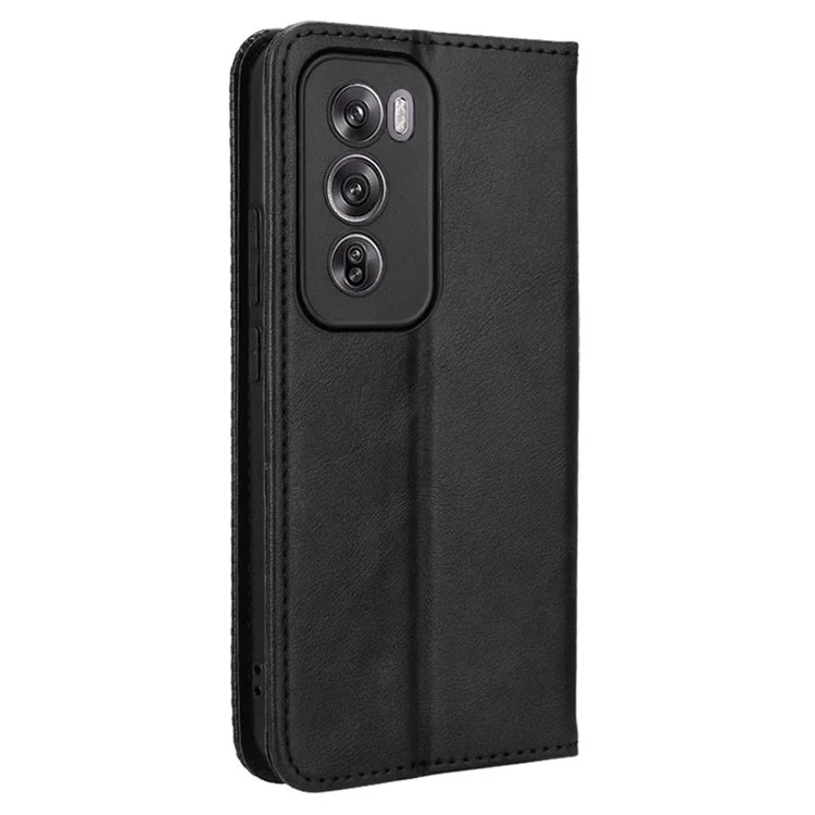 For Oppo Reno12 Pro 5G (Global) Case Retro Leather Phone Cover Hidden Magnetic Adsorption - Black-Cellmalls