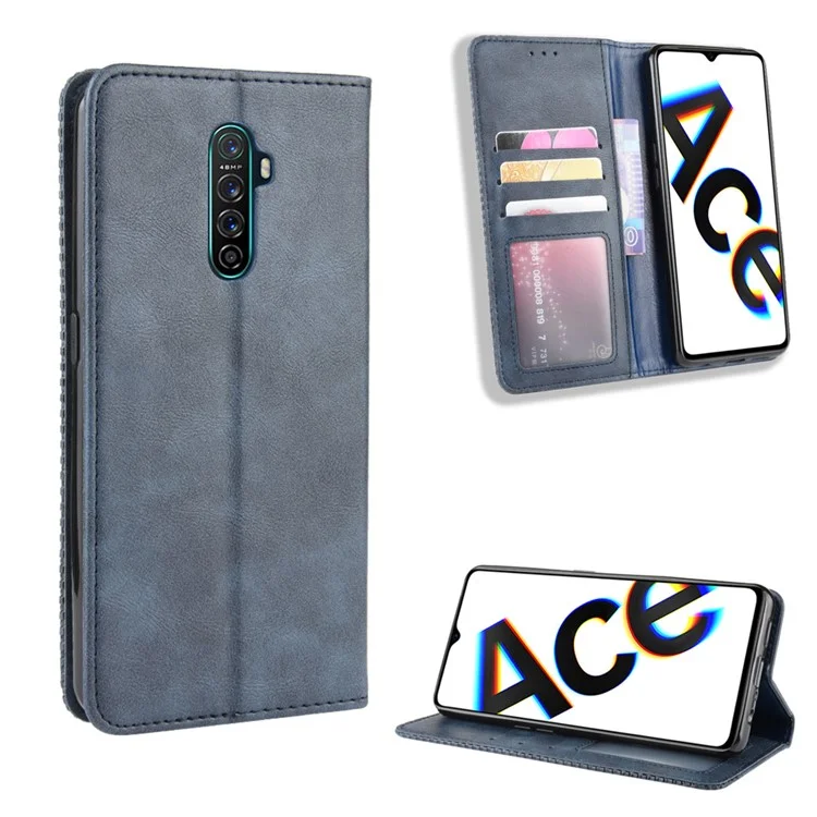 Vintage Style Stand Leather Wallet Case for Oppo Reno Ace / Realme X2 Pro - Black-Cellmalls