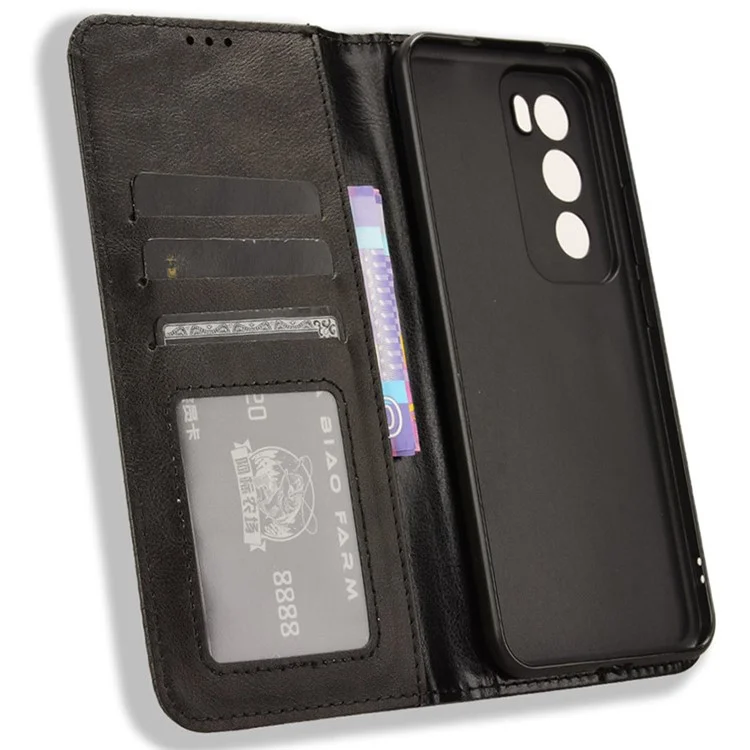 For Oppo Reno12 Pro 5G (Global) Case Retro Leather Phone Cover Hidden Magnetic Adsorption - Black-Cellmalls