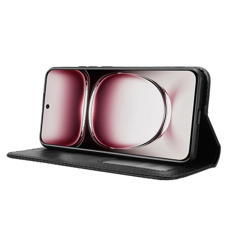 For Oppo Reno12 Pro 5G (Global) Case Retro Leather Phone Cover Hidden Magnetic Adsorption - Black-Cellmalls