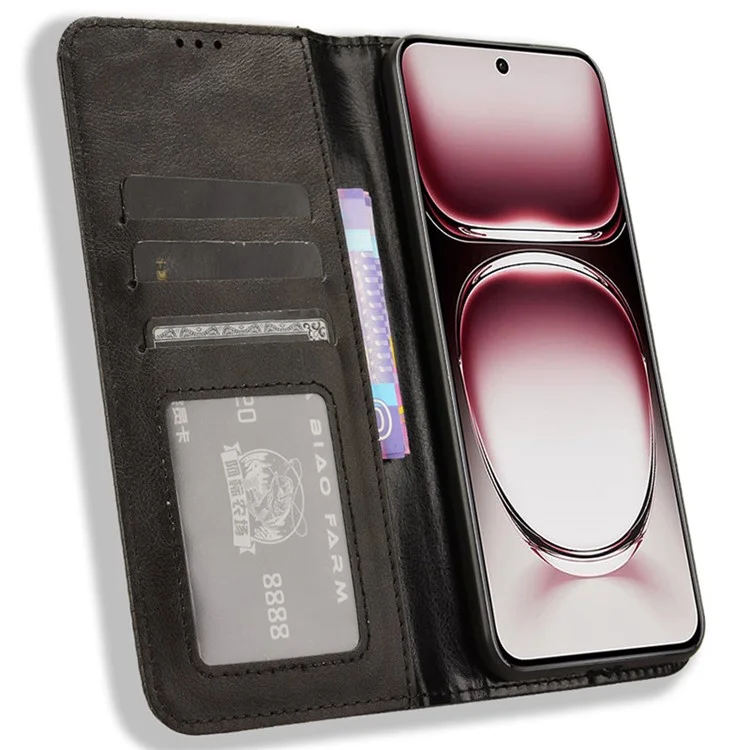 For Oppo Reno12 Pro 5G (Global) Case Retro Leather Phone Cover Hidden Magnetic Adsorption - Black-Cellmalls