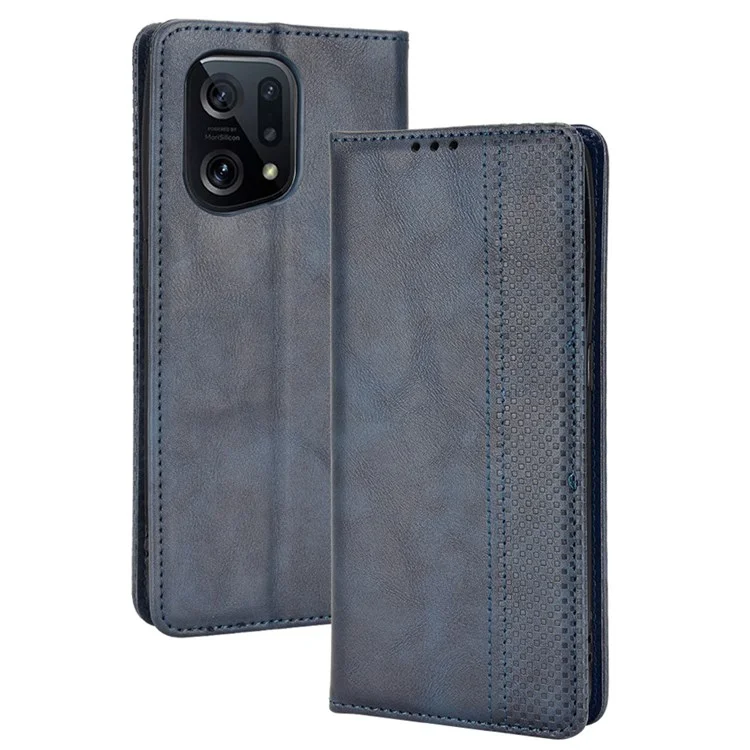 For Oppo Find X5 Retro Leather Smooth Protective Phone Cover Mosaic Imprinted Wallet Stand Magnetic Suction Folio Cover - Brown-Cellmalls