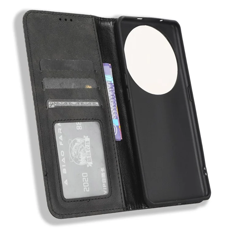 Stand Shell for Oppo Find X6 Pro PU Leather Magnetic Retro Phone Cover Cell Phone Wallet Case - Black-Cellmalls