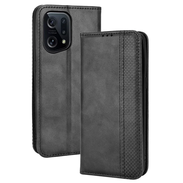 For Oppo Find X5 Retro Leather Smooth Protective Phone Cover Mosaic Imprinted Wallet Stand Magnetic Suction Folio Cover - Brown-Cellmalls