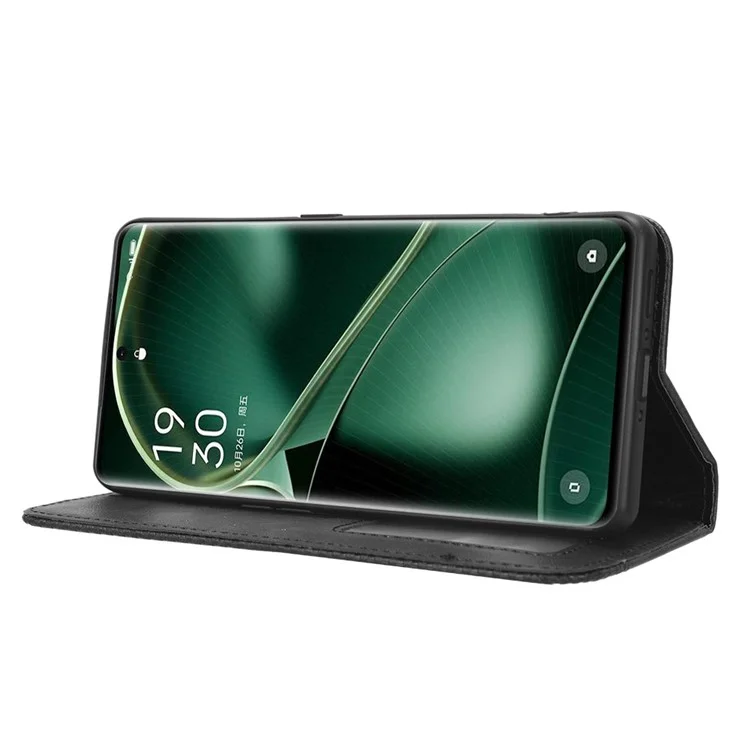 Stand Shell for Oppo Find X6 Pro PU Leather Magnetic Retro Phone Cover Cell Phone Wallet Case - Black-Cellmalls