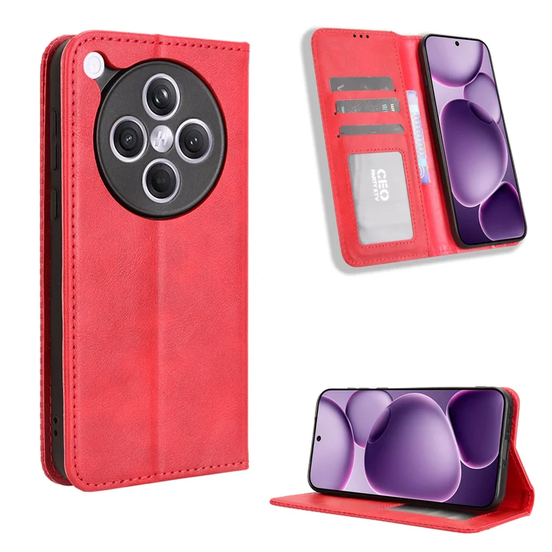 For Oppo Find X8s+ 5G Leather Case Wallet Stand Retro Texture Phone Cover - Black-Cellmalls