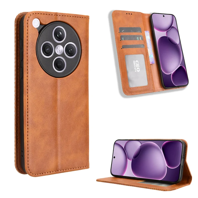 For Oppo Find X8s+ 5G Leather Case Wallet Stand Retro Texture Phone Cover - Black-Cellmalls