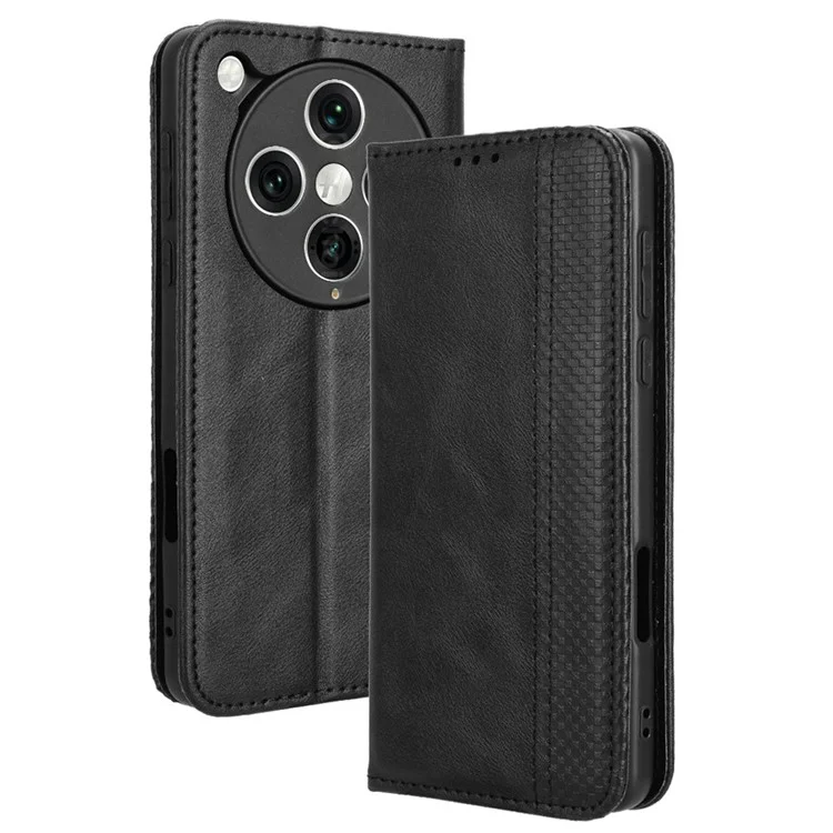 For Oppo Find X8 Pro 5G Leather Case Wallet Stand Retro Texture Phone Cover - Black-Cellmalls