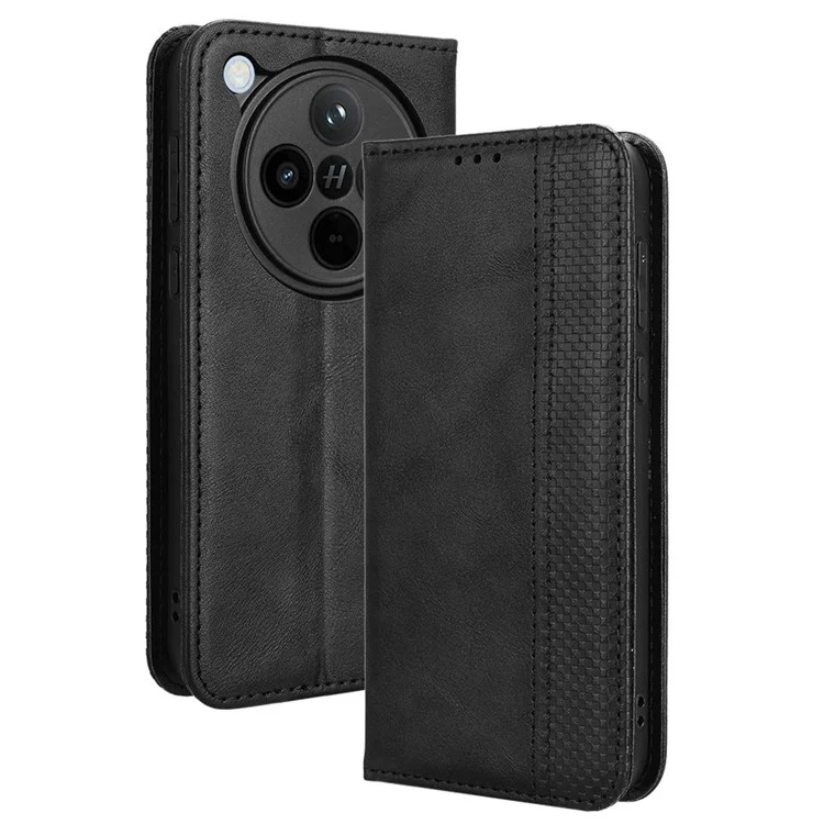 For Oppo Find X8 5G Leather Case Wallet Stand Retro Texture Phone Cover - Black-Cellmalls