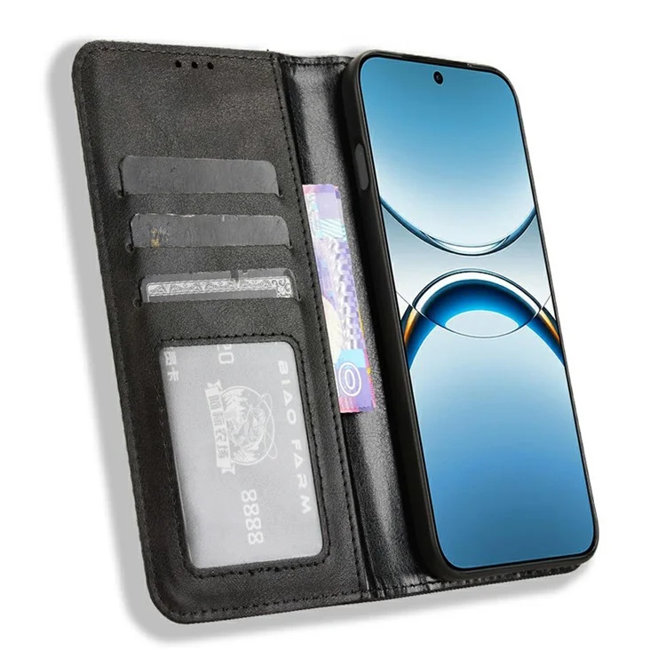 For Oppo Find X8 5G Leather Case Wallet Stand Retro Texture Phone Cover - Black-Cellmalls