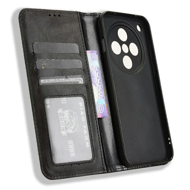 For Oppo Find X8 5G Leather Case Wallet Stand Retro Texture Phone Cover - Black-Cellmalls