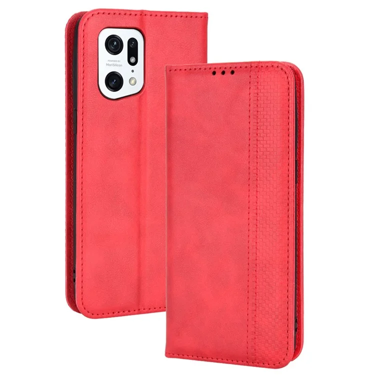 For Oppo Find X5 Pro Retro PU Leather Wallet Flip Cover Mosaic Imprinted Auto Magnetic Closed Stand Function Folio TPU Inner Shell - Brown-Cellmalls