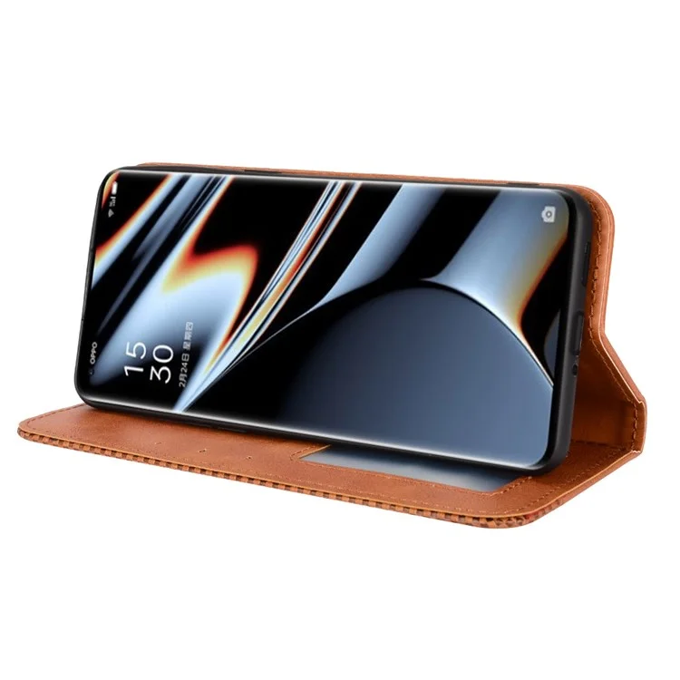 For Oppo Find X5 Pro Retro PU Leather Wallet Flip Cover Mosaic Imprinted Auto Magnetic Closed Stand Function Folio TPU Inner Shell - Brown-Cellmalls