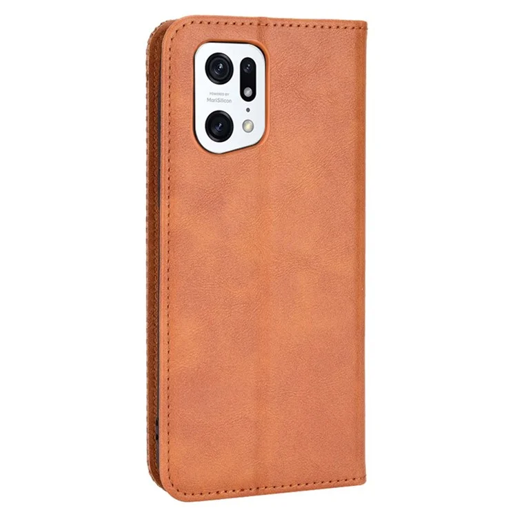 For Oppo Find X5 Pro Retro PU Leather Wallet Flip Cover Mosaic Imprinted Auto Magnetic Closed Stand Function Folio TPU Inner Shell - Brown-Cellmalls