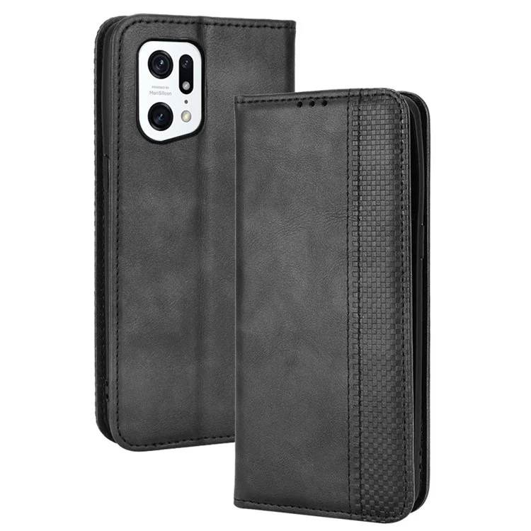 For Oppo Find X5 Pro Retro PU Leather Wallet Flip Cover Mosaic Imprinted Auto Magnetic Closed Stand Function Folio TPU Inner Shell - Brown-Cellmalls