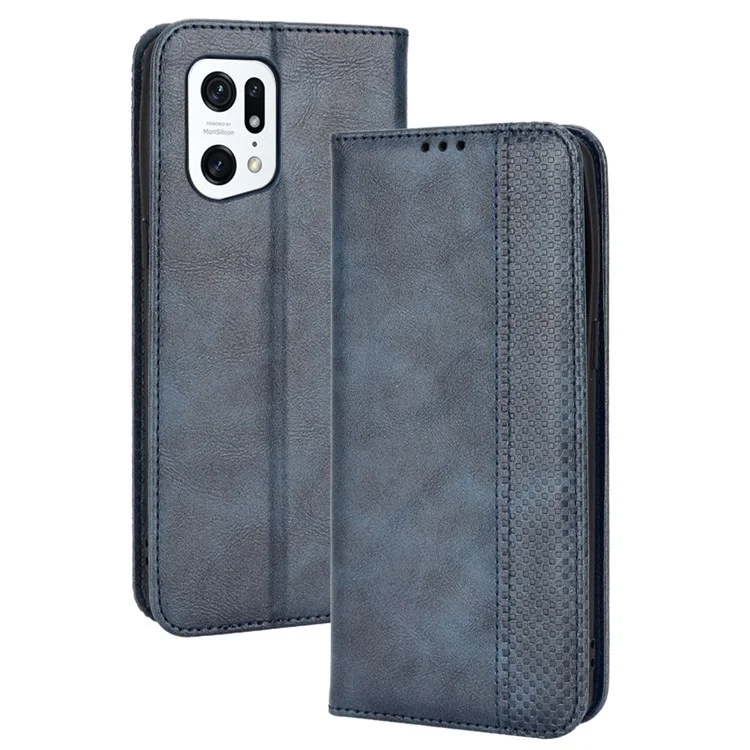 For Oppo Find X5 Pro Retro PU Leather Wallet Flip Cover Mosaic Imprinted Auto Magnetic Closed Stand Function Folio TPU Inner Shell - Brown-Cellmalls
