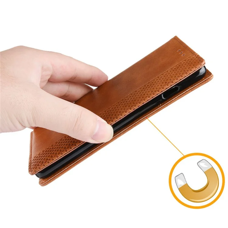 For Oppo Find X5 Pro Retro PU Leather Wallet Flip Cover Mosaic Imprinted Auto Magnetic Closed Stand Function Folio TPU Inner Shell - Brown-Cellmalls