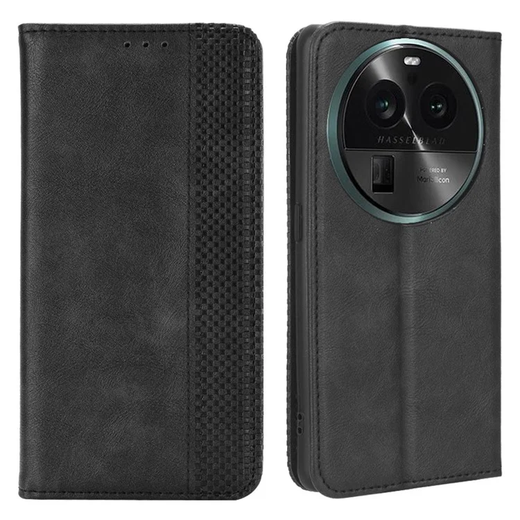 For Oppo Find X6 Retro Phone Cover Magnetic PU Leather Stand Cell Phone Wallet Case - Black-Cellmalls
