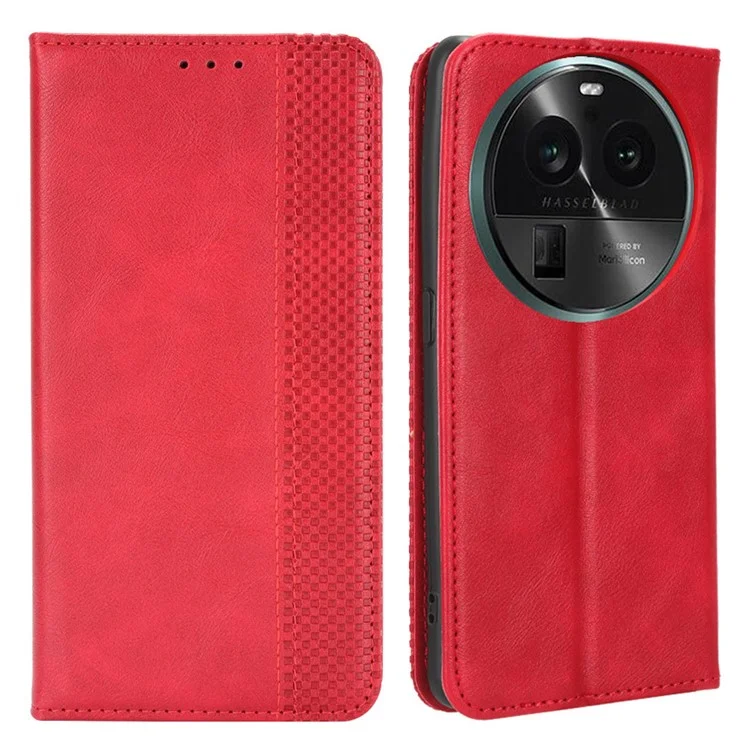 For Oppo Find X6 Retro Phone Cover Magnetic PU Leather Stand Cell Phone Wallet Case - Black-Cellmalls