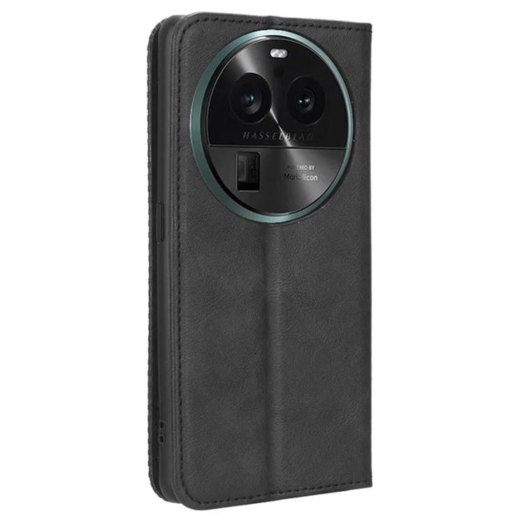 For Oppo Find X6 Retro Phone Cover Magnetic PU Leather Stand Cell Phone Wallet Case - Black-Cellmalls