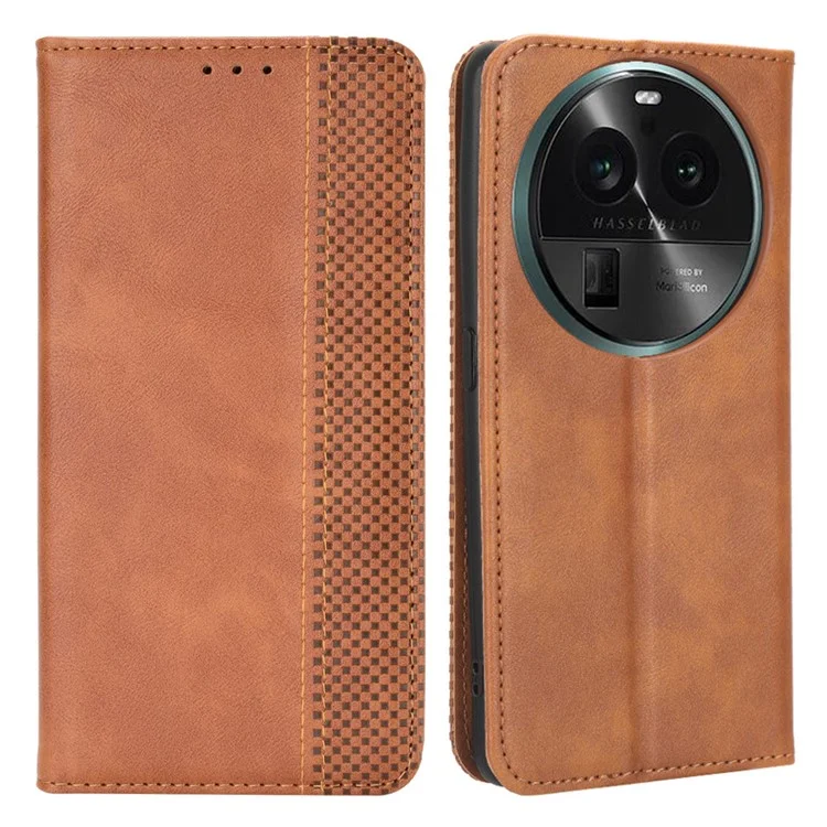 For Oppo Find X6 Retro Phone Cover Magnetic PU Leather Stand Cell Phone Wallet Case - Black-Cellmalls