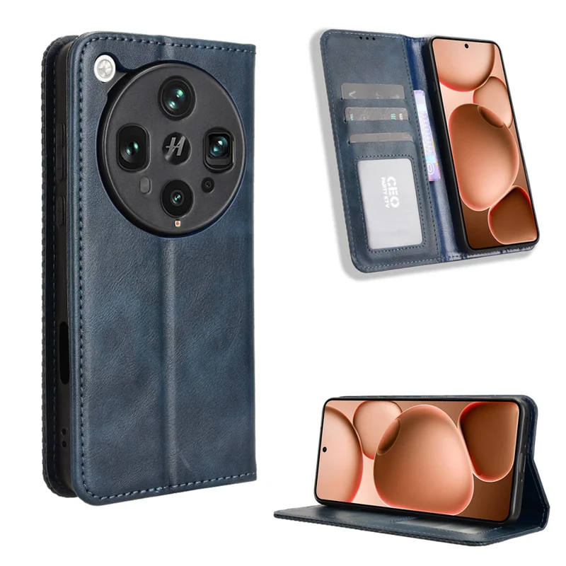 For Oppo Find X8 Ultra 5G Leather Case Wallet Stand Retro Texture Phone Cover - Black-Cellmalls