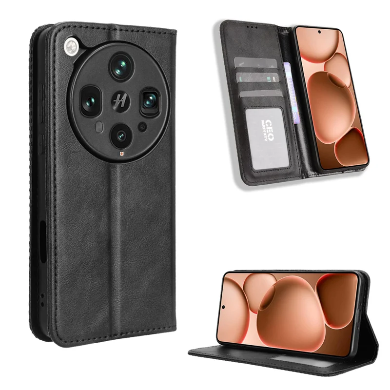 For Oppo Find X8 Ultra 5G Leather Case Wallet Stand Retro Texture Phone Cover - Black-Cellmalls