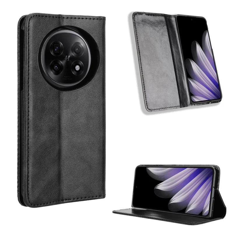 For Oppo Find N5 5G Retro PU Leather Case Phone Wallet Stand Cover - Black-Cellmalls