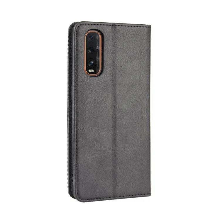 Vintage Style Leather Wallet Stand Cover Case for Oppo Find X2 - Black-Cellmalls