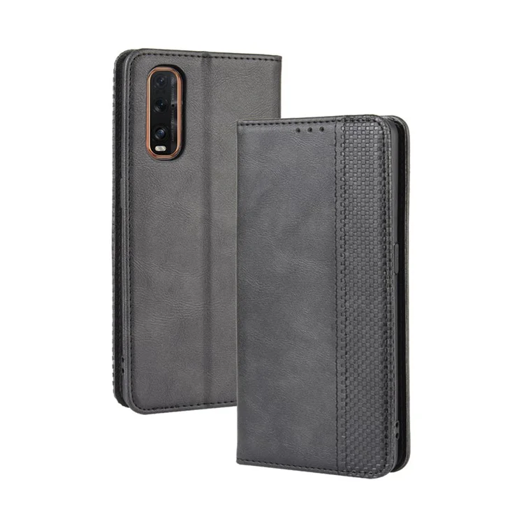 Vintage Style Leather Wallet Stand Cover Case for Oppo Find X2 - Black-Cellmalls