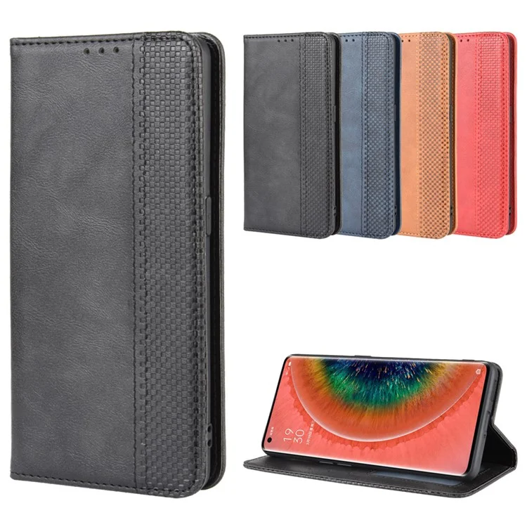 Vintage Style Leather Wallet Stand Cover Case for Oppo Find X2 - Black-Cellmalls