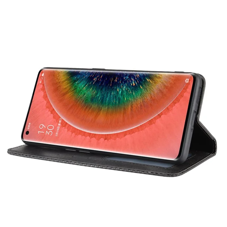 Vintage Style Leather Wallet Stand Cover Case for Oppo Find X2 - Black-Cellmalls