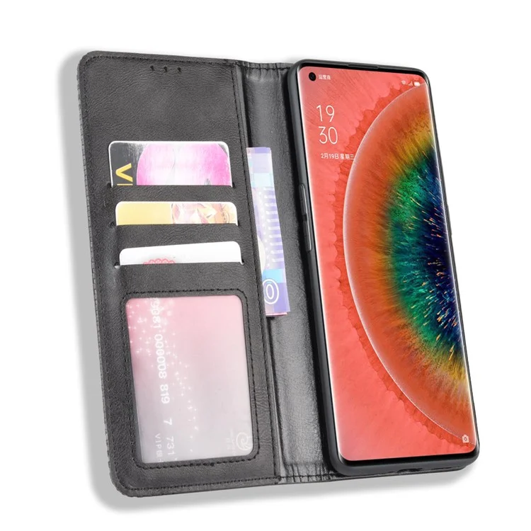 Vintage Style Leather Wallet Stand Cover Case for Oppo Find X2 - Black-Cellmalls
