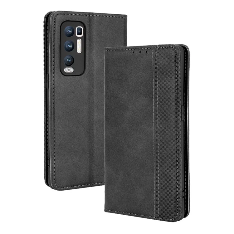 Vintage Style PU Leather Wallet Case for OPPO Reno5 Pro Plus/Find X3 Neo - Black-Cellmalls