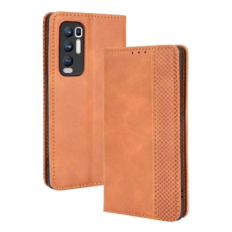 Vintage Style PU Leather Wallet Case for OPPO Reno5 Pro Plus/Find X3 Neo - Black-Cellmalls