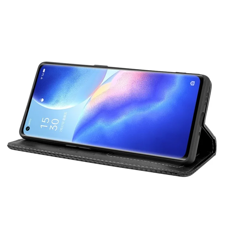 Vintage Style PU Leather Wallet Case for OPPO Reno5 Pro Plus/Find X3 Neo - Black-Cellmalls