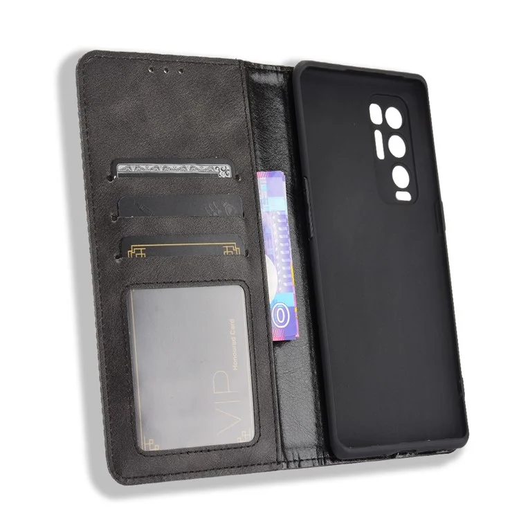 Vintage Style PU Leather Wallet Case for OPPO Reno5 Pro Plus/Find X3 Neo - Black-Cellmalls
