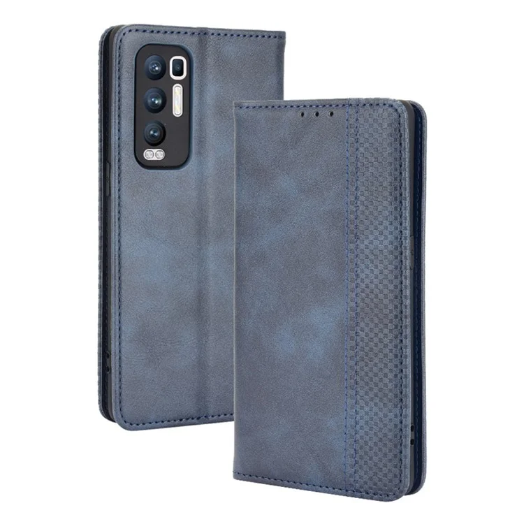 Vintage Style PU Leather Wallet Case for OPPO Reno5 Pro Plus/Find X3 Neo - Black-Cellmalls