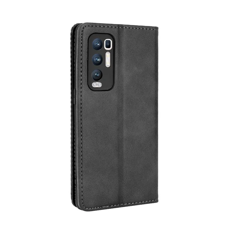 Vintage Style PU Leather Wallet Case for OPPO Reno5 Pro Plus/Find X3 Neo - Black-Cellmalls