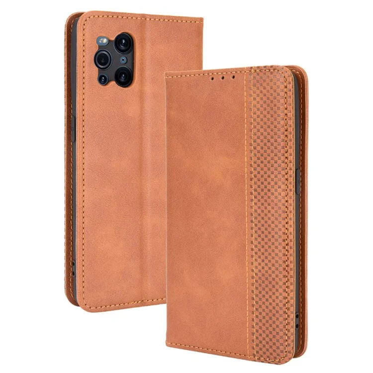 Magnetic Vintage Style Phone Case Wallet Stand Leather Cover for Oppo Find X3 / X3 Pro - Brown-Cellmalls