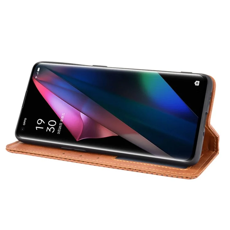 Magnetic Vintage Style Phone Case Wallet Stand Leather Cover for Oppo Find X3 / X3 Pro - Brown-Cellmalls