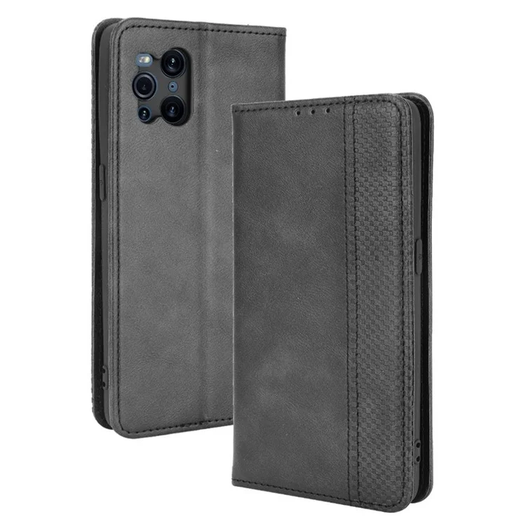Magnetic Vintage Style Phone Case Wallet Stand Leather Cover for Oppo Find X3 / X3 Pro - Brown-Cellmalls