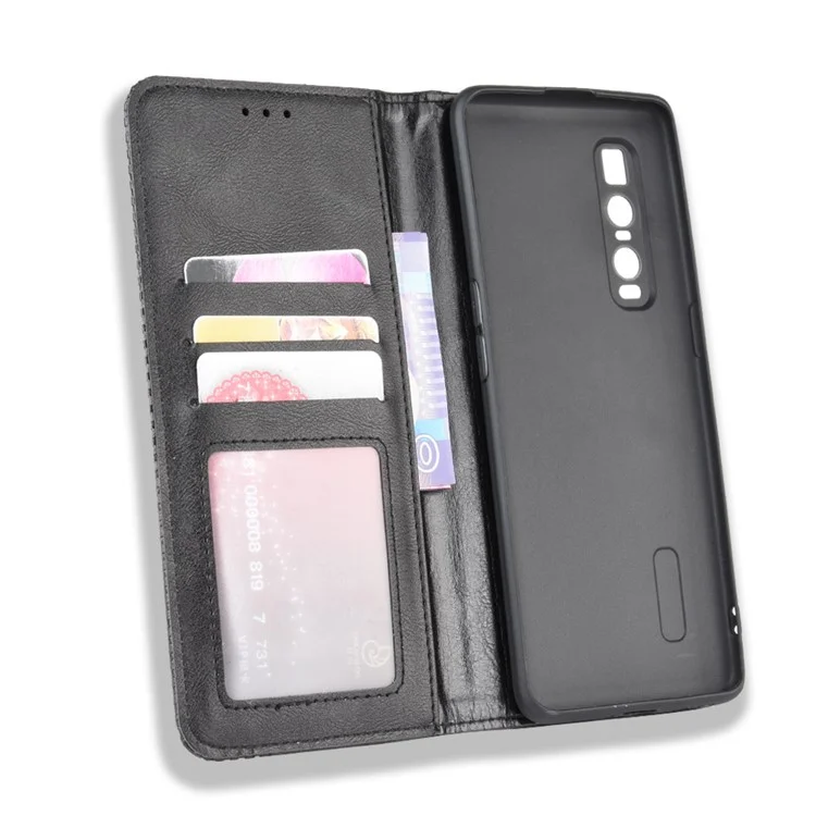 Vintage Style Leather Wallet Case for Oppo Find X2 Pro - Black-Cellmalls