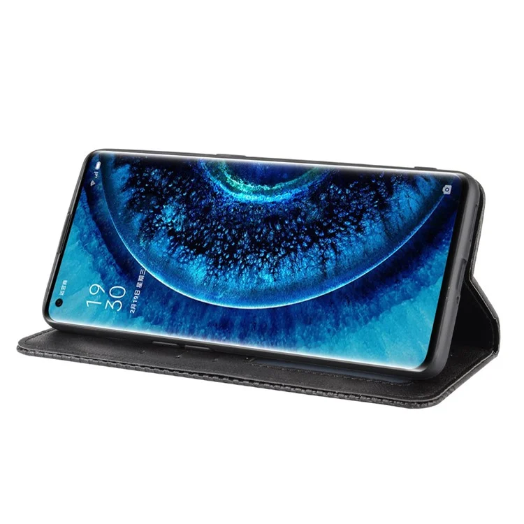 Vintage Style Leather Wallet Case for Oppo Find X2 Pro - Black-Cellmalls
