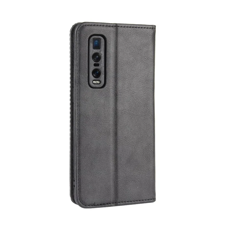 Vintage Style Leather Wallet Case for Oppo Find X2 Pro - Black-Cellmalls