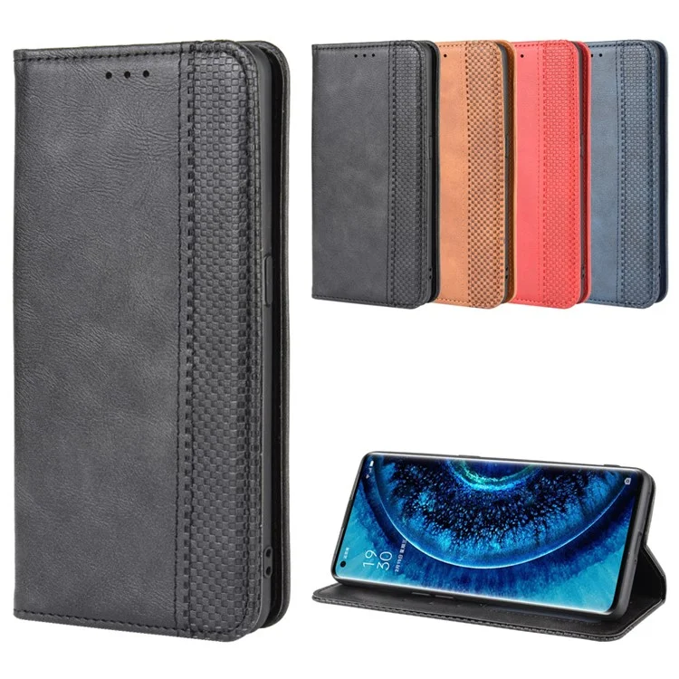 Vintage Style Leather Wallet Case for Oppo Find X2 Pro - Black-Cellmalls