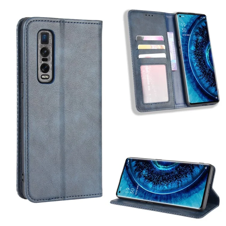Vintage Style Leather Wallet Case for Oppo Find X2 Pro - Black-Cellmalls