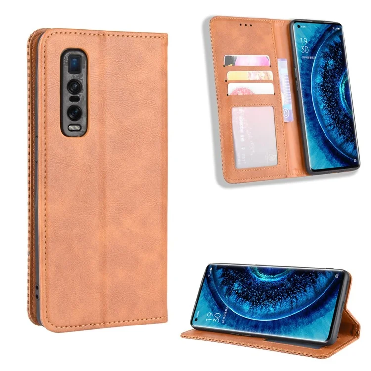Vintage Style Leather Wallet Case for Oppo Find X2 Pro - Black-Cellmalls