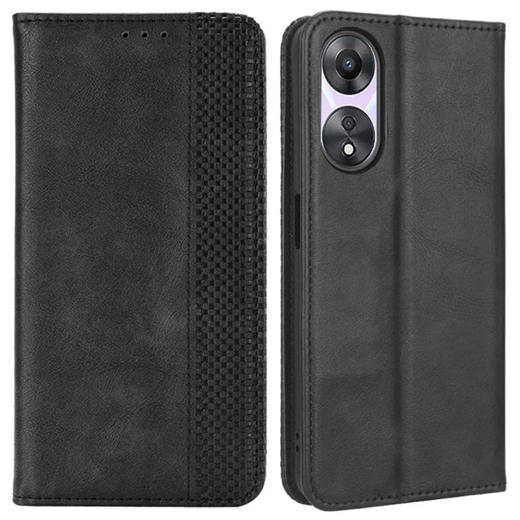 For Oppo A58 5G Imprinted Pattern PU Leather Shockproof Phone Case Wallet Stand Retro Texture Magnetic Closure Anti-scratch Phone Cover - Black-Cellmalls